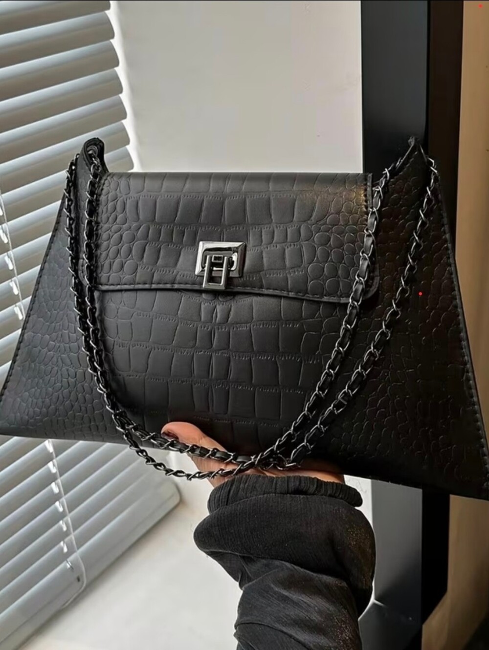Popular Vintage Commuter Women's Bag 2025 New Maillard Crocodile Pattern; Black